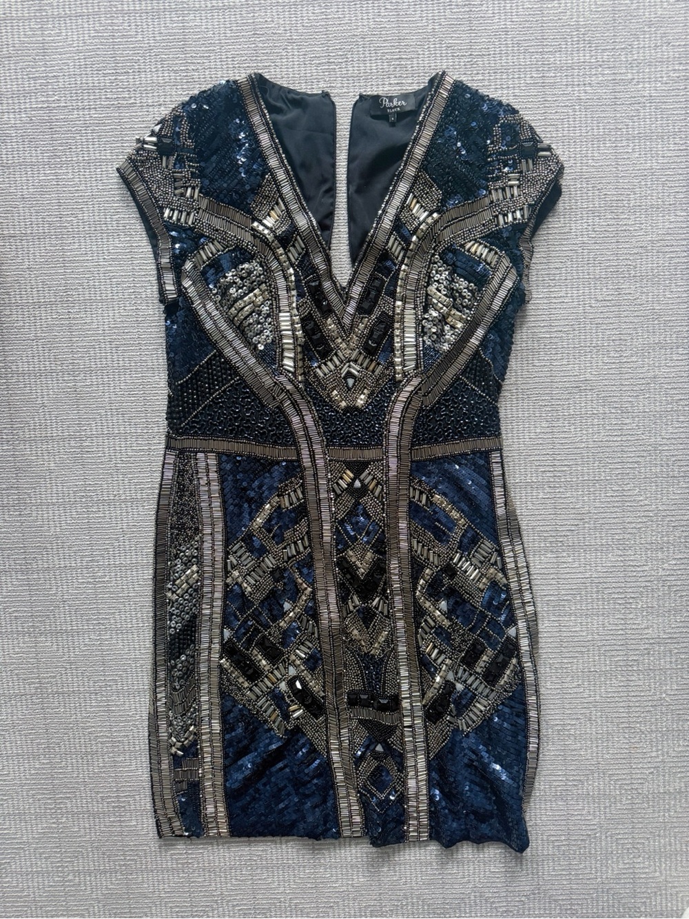 PARKER BLACK SERENA EMBELLISHED MINI DRESS, size 6